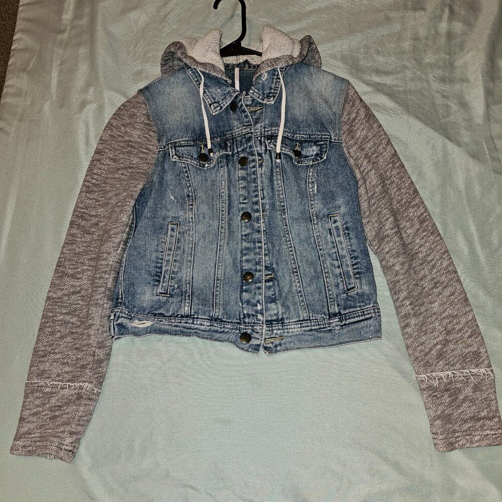 Women's Jacket Distressed Denim Hoodie Free People Small